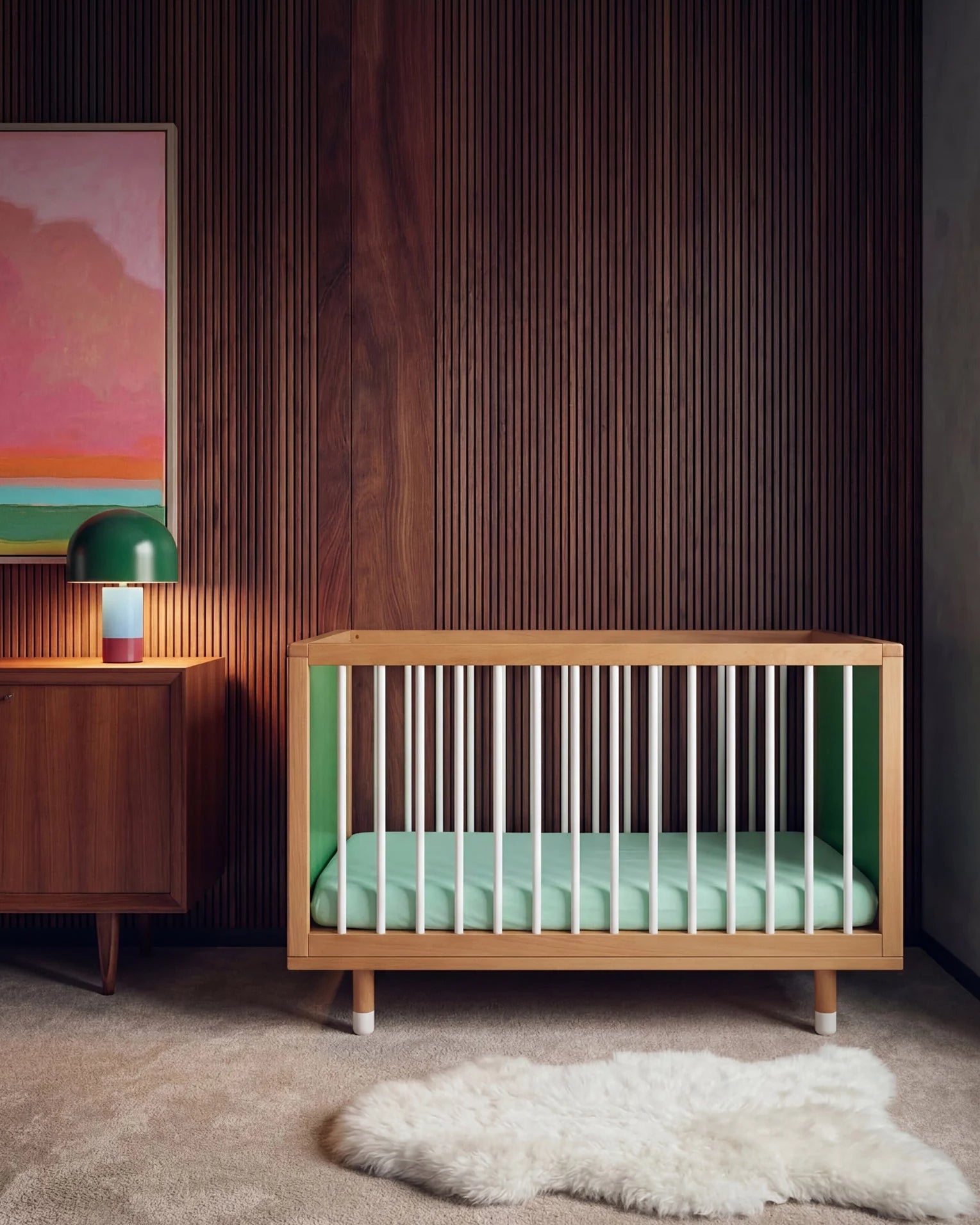 Side view of the Green and Mint Bold Baby Cot