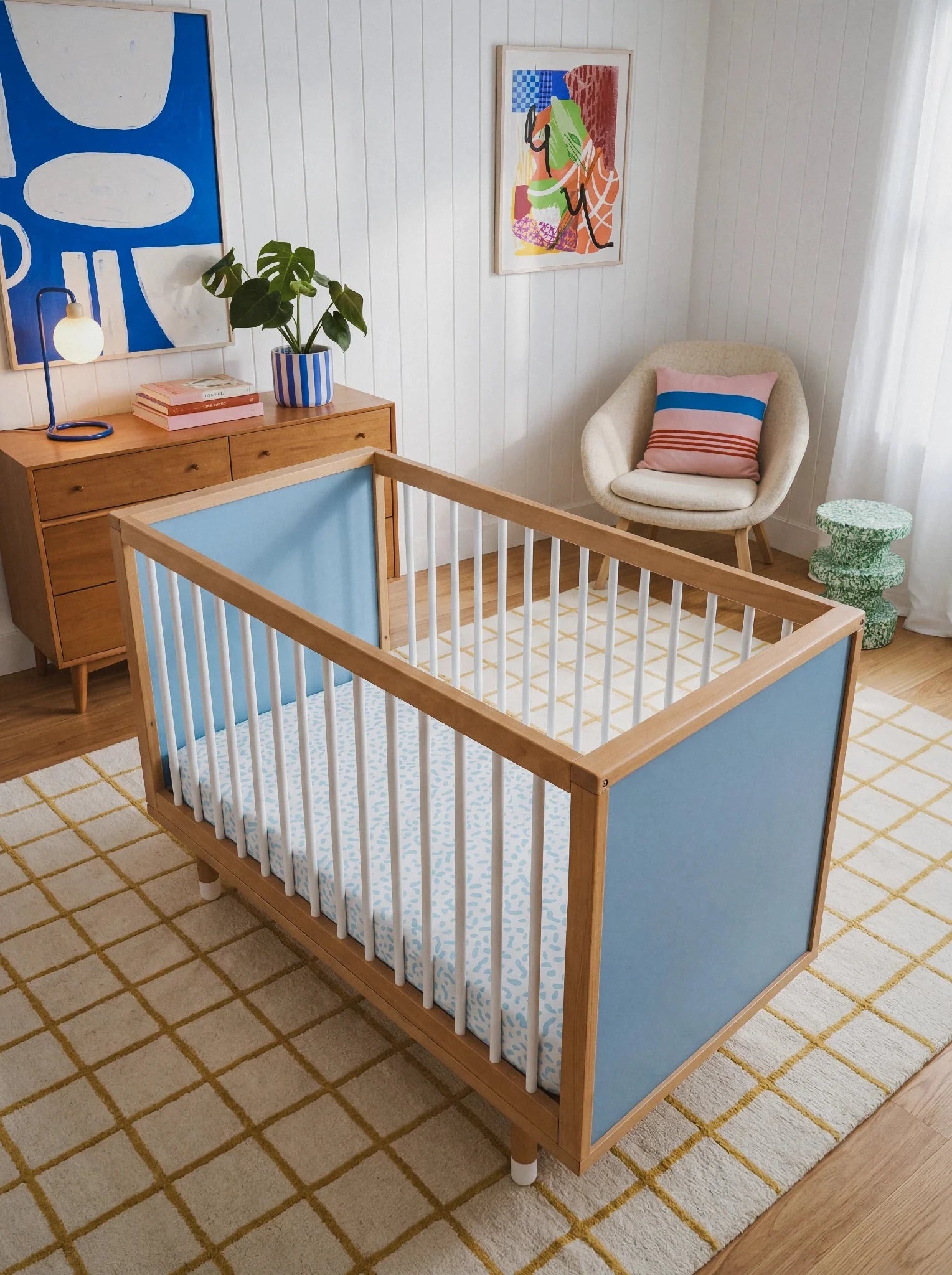 Isometric view of the Blue and Deep Blue Bold Baby Cot