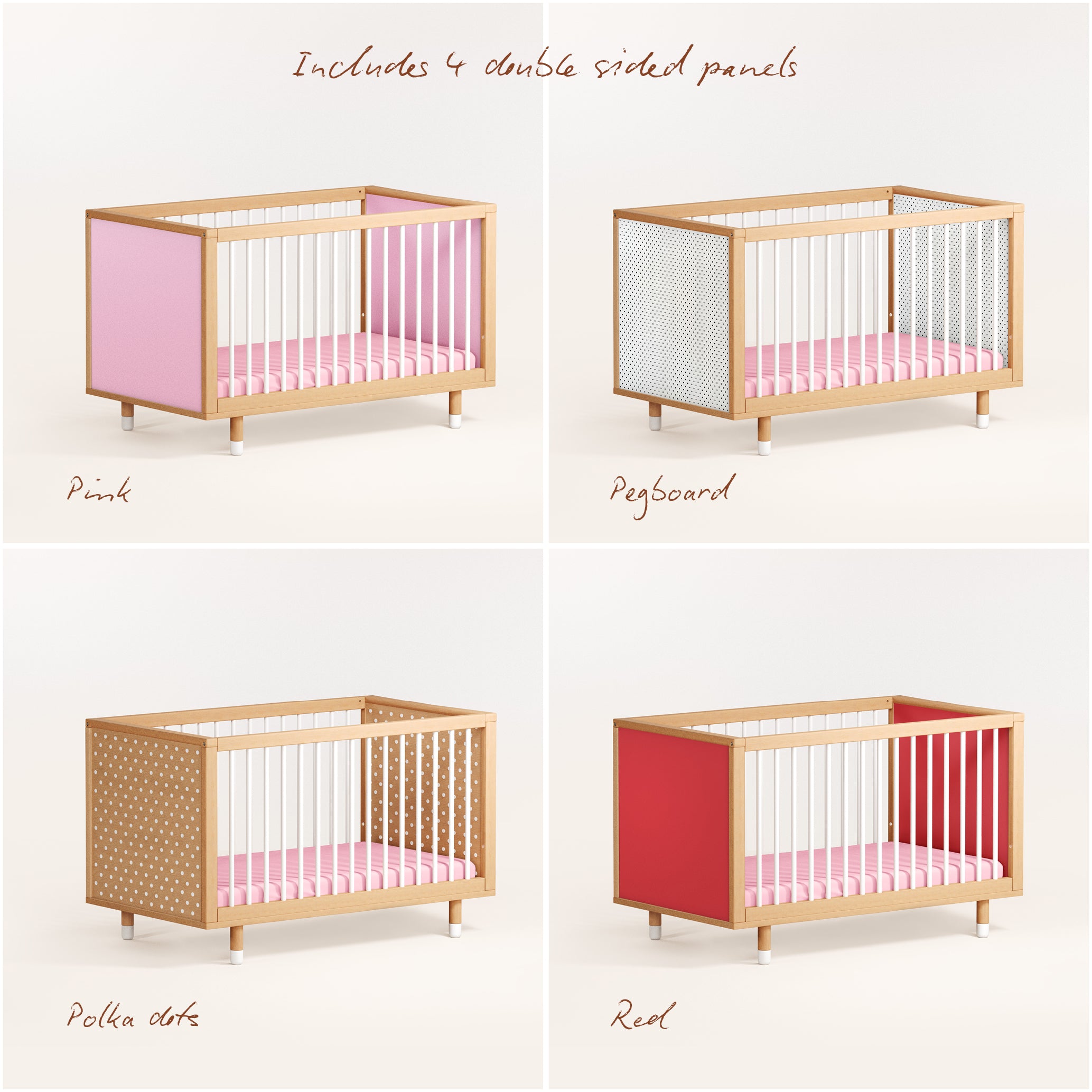 4 cots of various colours