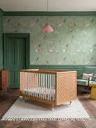 Bold Baby Cot in Pink and Green colourway, front view showing the polkadot panel