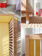 Close-up detail of the Yellow and Mint Bold Baby Cot timber frame