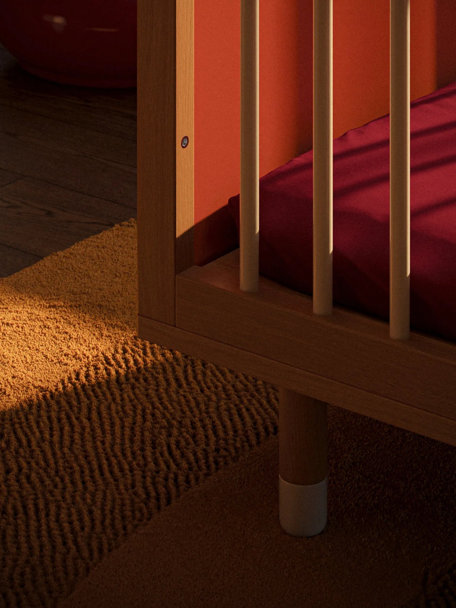 Base and leg detail of the Bold Baby Art Series cot by Janelle Burger